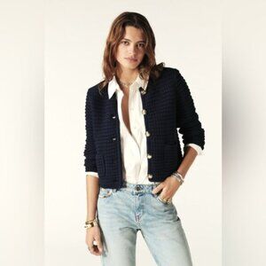 NEW Ba&sh Bash Gaspard Tweed Cardigan Jacket Navy Blue | size 2 M | US 6 UK 10